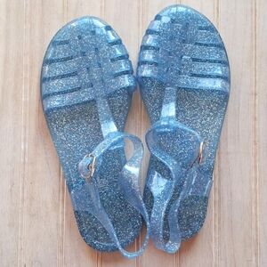 Old Navy Blue Glitter A Fisherman Jelly Summer Fun Beachy Strap Flat Sandals
